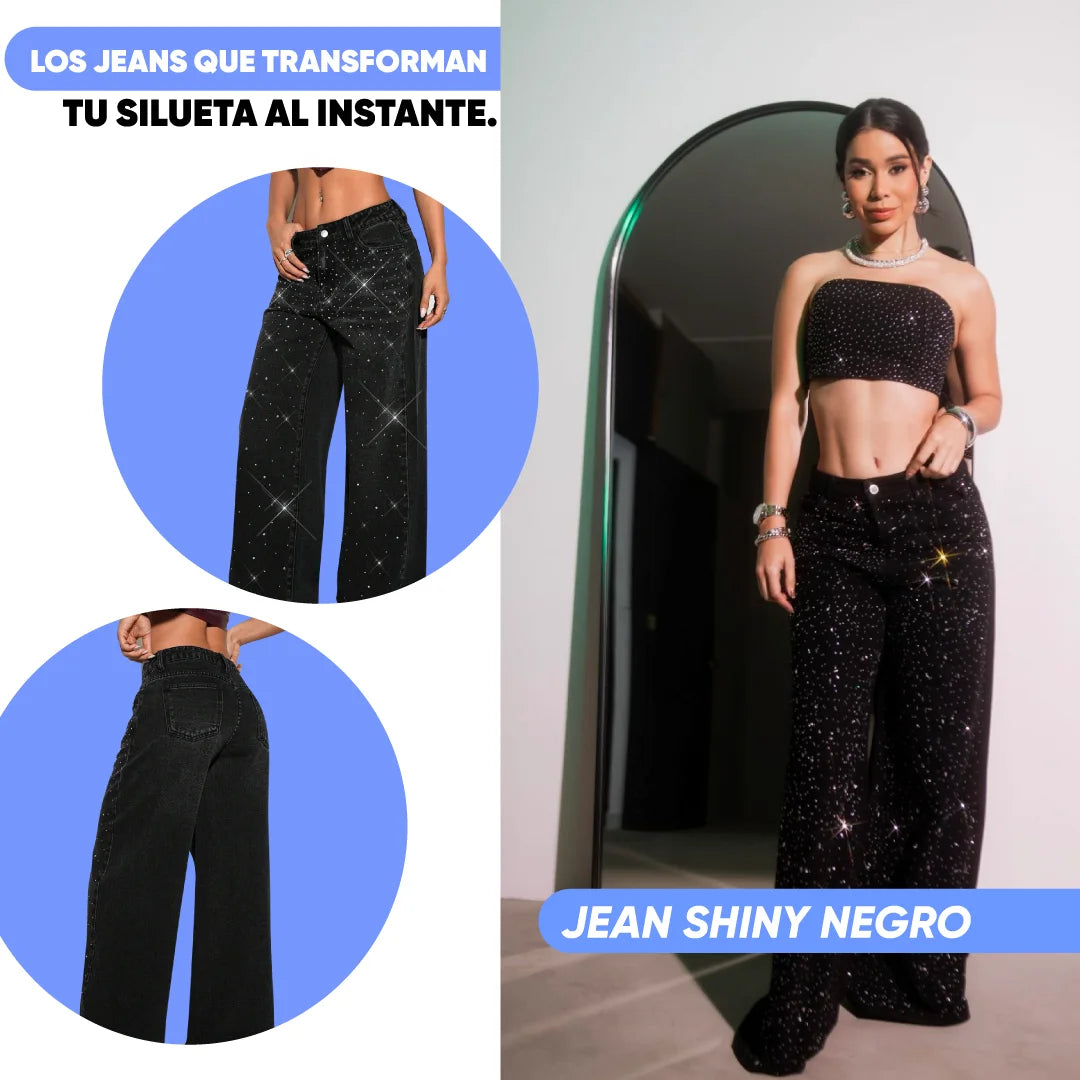 Pantalón Jean Shiny Negro: Brillo Sofisticado